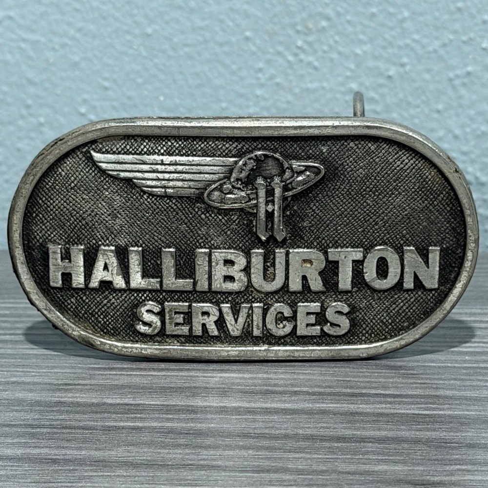 Vintage 1977 Halliburton Services Belt Buckle Jimm Watson Canada Winged Logo